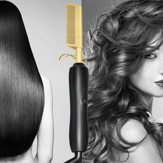 Elektrischer Haarglättungs-Kamm, Hair Straightening, Curling and Styling Hot Comb- mit Temperaturregelung - YLKgood